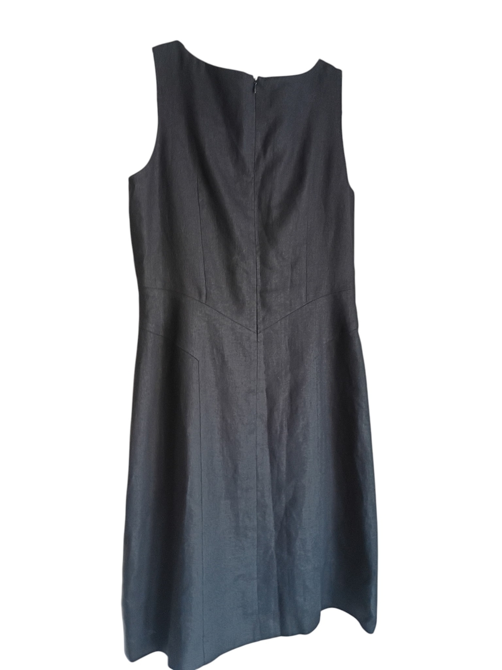 Talbots Black Sleeveless V-Neck Midi A-Line Dress Linen Blend SZ 14 - Picture 4 of 4